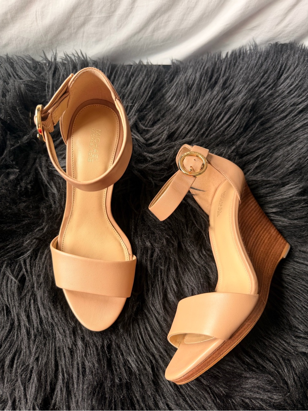 Michael Kors Tan Nude Ankle-Strap Wedge Sandals